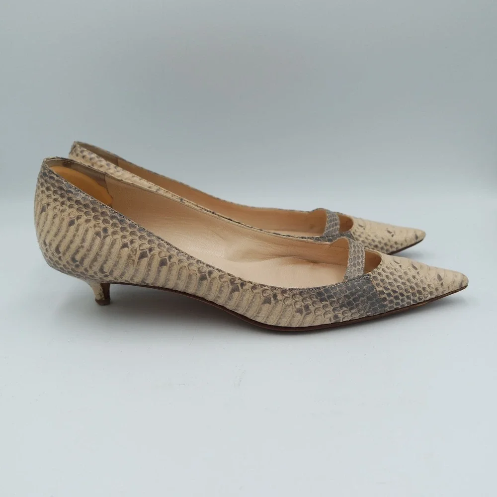 Vintage Jimmy Choo Beige Snakeskin Pointed Toe Kitten Heel Made in Italy Size 38